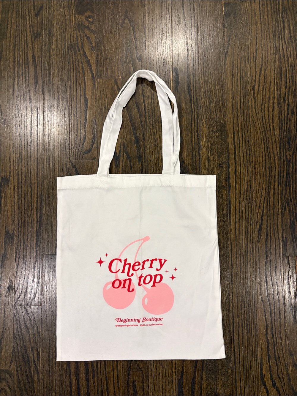 Beginning Boutique 'Cherry on Top' White Canvas Tote